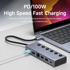 Hagibis USB C HUB Type-C Individual On/Off Switches Docking Station with 100W PD 4K HDMI-Compatible RJ45 for Laptops Macbook Pro