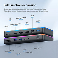 Hagibis DisplayLink USB C Docking Station Triple Display 3 Monitors with DP MST Hub 100W PD RJ45 LED for MacBook M1 M2 Windows