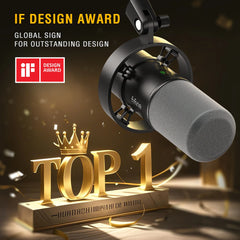 FIFINE Recording XLR Dynamic Microphone with Real-time Monitoring,USB Streaming Mic with Gain Knob/Touch-mute for PC,Mixer-K688