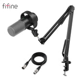 FIFINE Podcast Microphone Audio Mixer Headset kit with Boom Arm for PC,Recording Studio Microphone for Youtube-K688/H8/Ampli1
