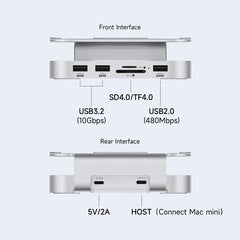 Hagibis USB C Hub with M.2 SSD Enclosure for Mac Mini M4/M4 Pro Stand Type-C Docking Station SSD Case USB3.2 Gen2 SD4.0 TF4.0