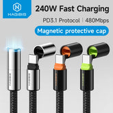 Hagibis USB C to USB C Cable With Magnetic Protective Cap 240W PD 3.1 Fast ChargingType C Cord for iPhone 16 17 Macbook Pro iPad