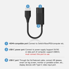 Hagibis HDMI to USB C Female Converter HDMI to  AR Glasses Adapter Charge and Play For Switch PS5 Xbox Rokid/Xreal/Thunderbird