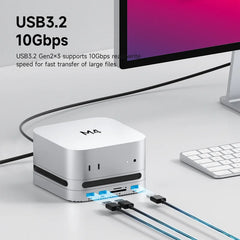 Hagibis USB C Hub for Mac mini M4/M4 Pro with 40Gbps M.2 SSD Enclosure USB 3.2 Gen2 SD/TF 4.0 Type-C Docking Station Desk Stand