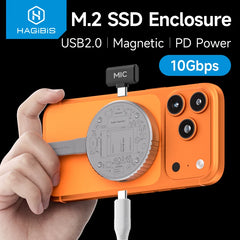 Hagibis Magnetic M.2 2230 NVMe SSD Enclosure Magsafe SSD Case USB C 3.2 Gen2 to NVMe PCI-E for iPhone 16 Pro 17 ProRes MacBook