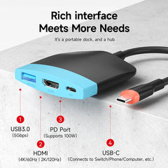 Hagibis Switch 2 TV Dock Portable Docking Station for Switch 1/2/OLED USB C to 4K 60Hz HDMI PD USB3.0 HUB for Macbook Laptops