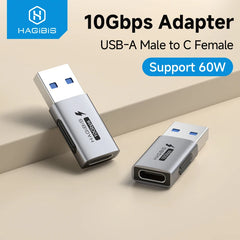 Hagibis USB A Male to USB C Female Adapter 10Gbps High-Speed Data Transfer 60W Fast Charging Conventer Plug for Macbook Tablet