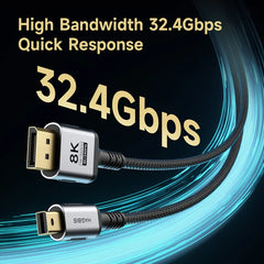 Hagibis Mini DisplayPort to DisplayPort 1.4 Cable Bi-Directional Mini DP to DP 8K@60Hz 4K@240Hz Compatible with Thunderbolt 2