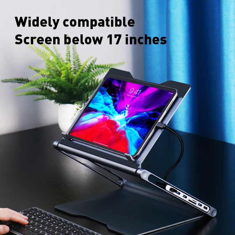 Hagibis Laptop Stand for Desk Ergonomic Aluminum Notebook Riser Adjustable Height Laptop Mount Holder with Hub Docking Station - Intechlegent