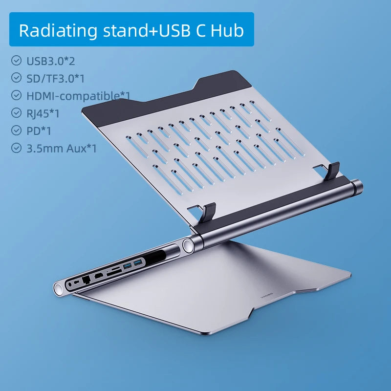 Hagibis Laptop Stand for Desk Ergonomic Aluminum Notebook Riser Adjustable Height Laptop Mount Holder with Hub Docking Station - Intechlegent