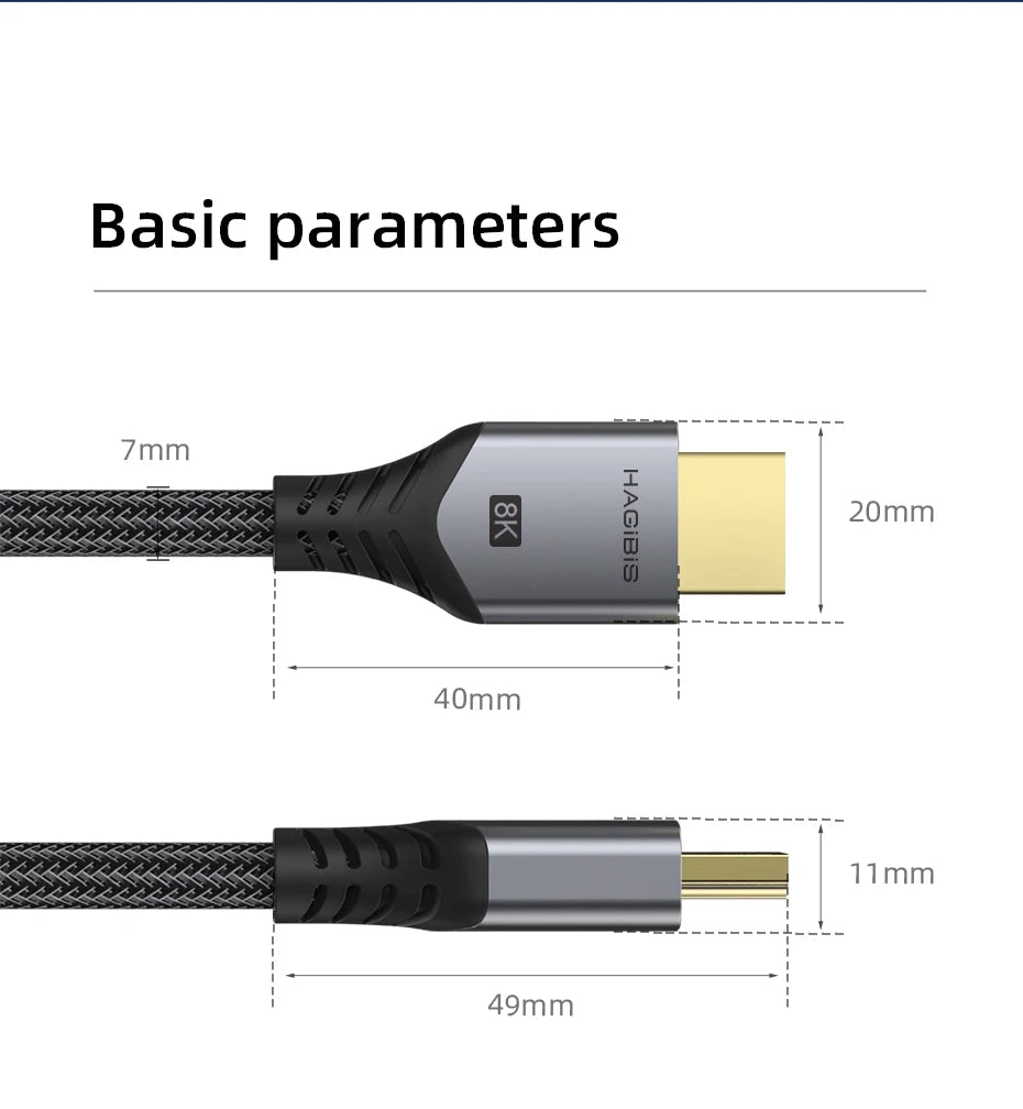 Hagibis HDMI-compatible 2.1 Cable 8K/60Hz 4K/120Hz 48Gbps High Speed Digital Cables 144Hz for HDTVs PS4 Switch XBox Projectors