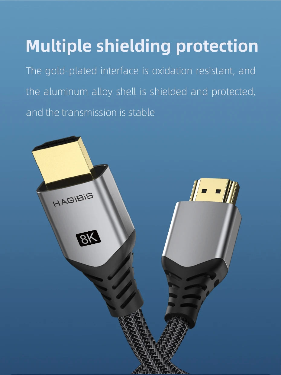 Hagibis HDMI-compatible 2.1 Cable 8K/60Hz 4K/120Hz 48Gbps High Speed Digital Cables 144Hz for HDTVs PS4 Switch XBox Projectors