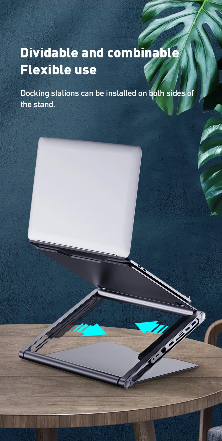 Hagibis Laptop Stand for Desk Ergonomic Aluminum Notebook Riser Adjustable Height Laptop Mount Holder with Hub Docking Station - Intechlegent