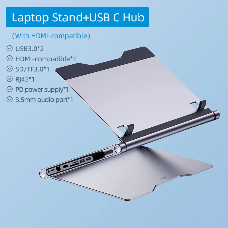 Hagibis Laptop Stand for Desk Ergonomic Aluminum Notebook Riser Adjustable Height Laptop Mount Holder with Hub Docking Station - Intechlegent