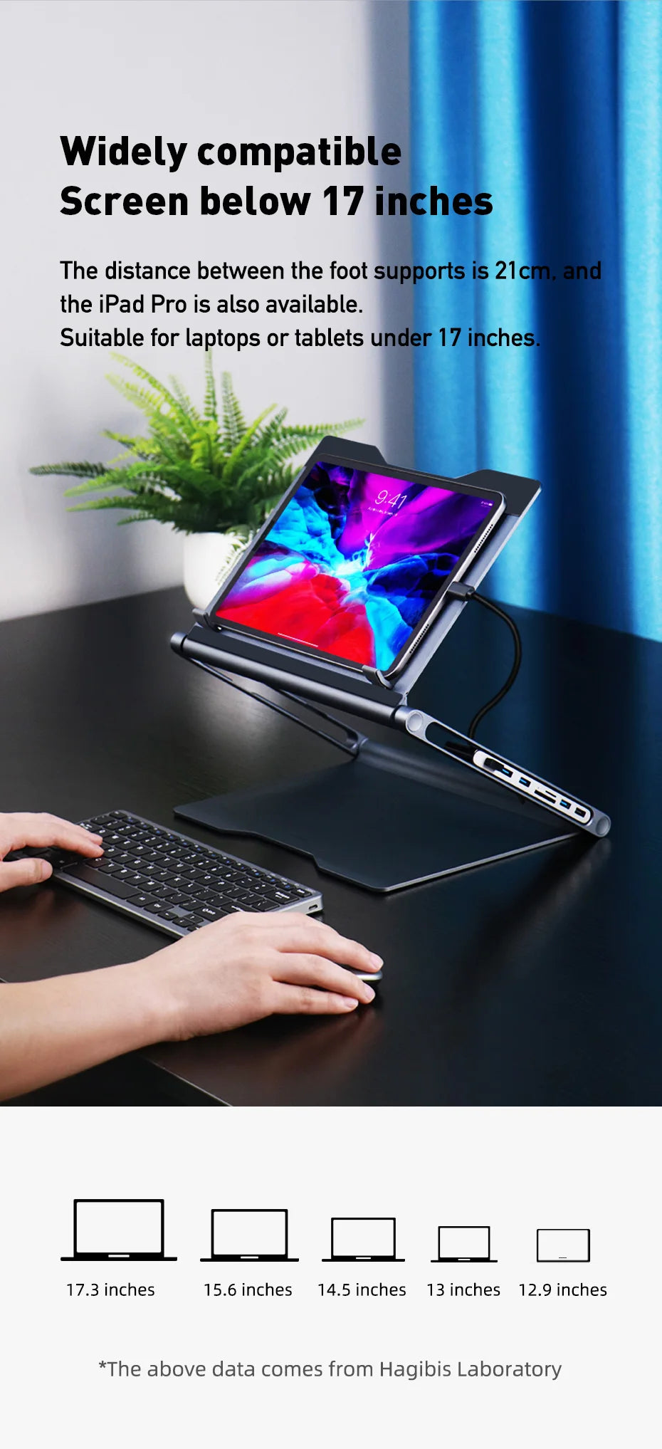 Hagibis Laptop Stand for Desk Ergonomic Aluminum Notebook Riser Adjustable Height Laptop Mount Holder with Hub Docking Station - Intechlegent