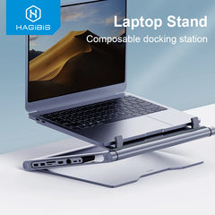 Hagibis Laptop Stand for Desk Ergonomic Aluminum Notebook Riser Adjustable Height Laptop Mount Holder with Hub Docking Station - Intechlegent