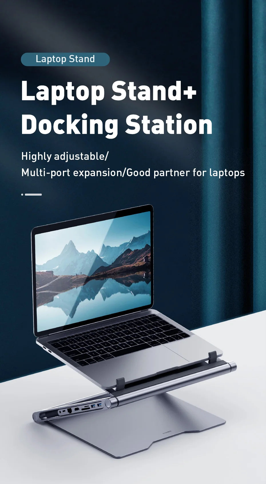 Hagibis Laptop Stand for Desk Ergonomic Aluminum Notebook Riser Adjustable Height Laptop Mount Holder with Hub Docking Station - Intechlegent