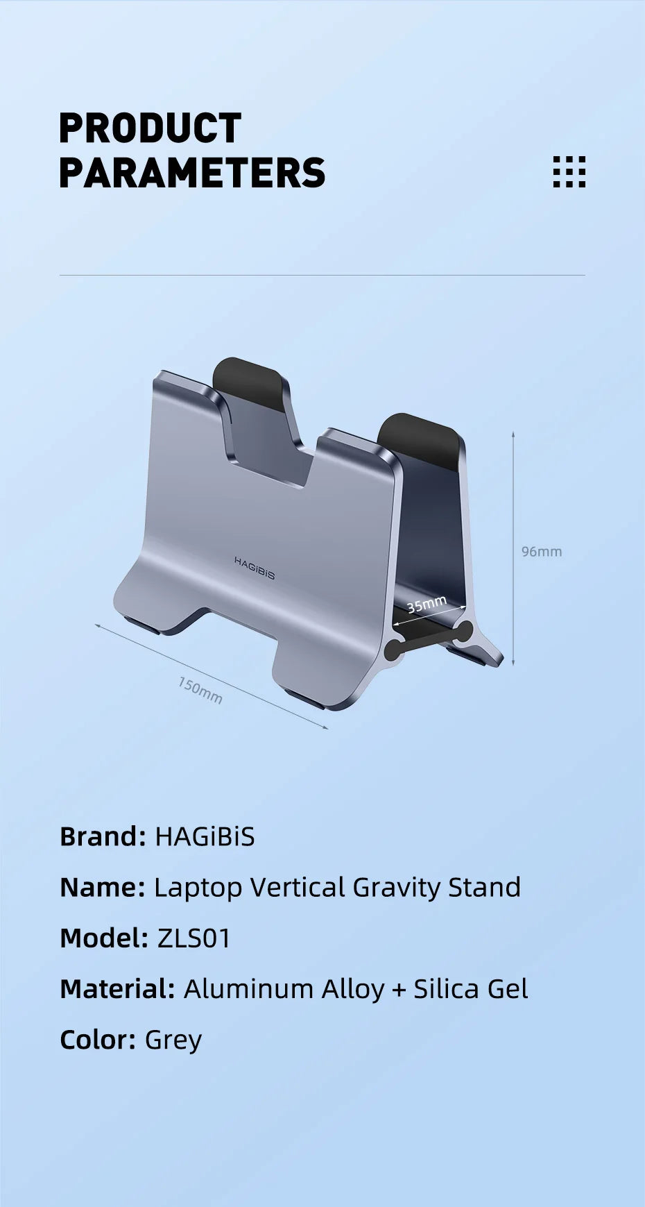 Hagibis Vertical Laptop Stand Desktop Gravity Holder Aluminum Notebook Dock Space-Saving for MacBook/Surface/HP/Dell/Chrome Book