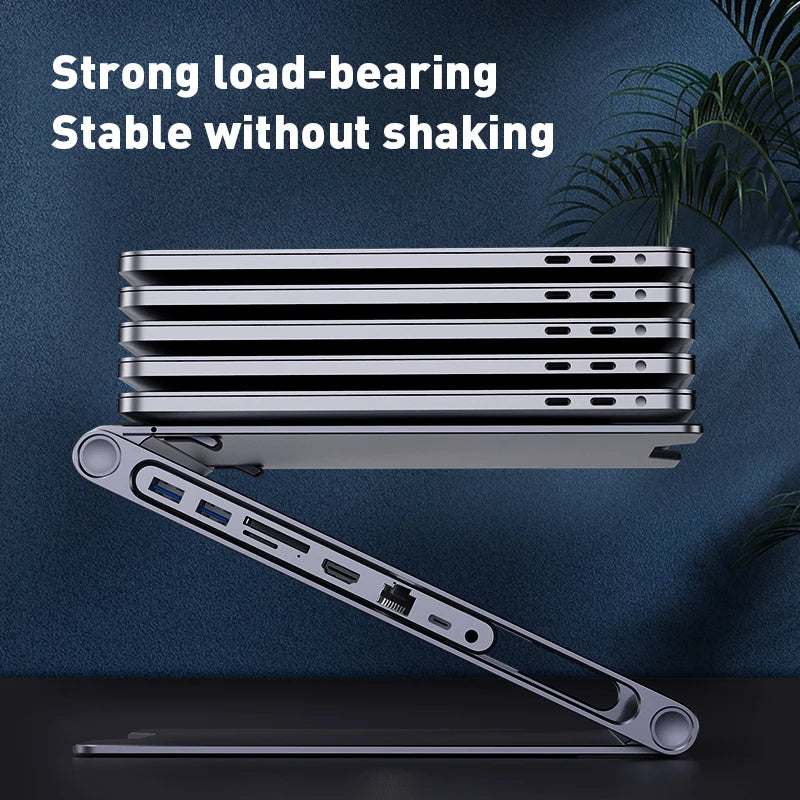 Hagibis Laptop Stand for Desk Ergonomic Aluminum Notebook Riser Adjustable Height Laptop Mount Holder with Hub Docking Station - Intechlegent