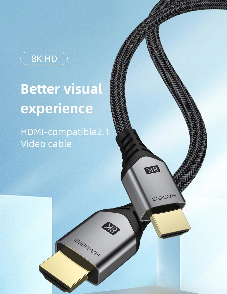 Hagibis HDMI-compatible 2.1 Cable 8K/60Hz 4K/120Hz 48Gbps High Speed Digital Cables 144Hz for HDTVs PS4 Switch XBox Projectors