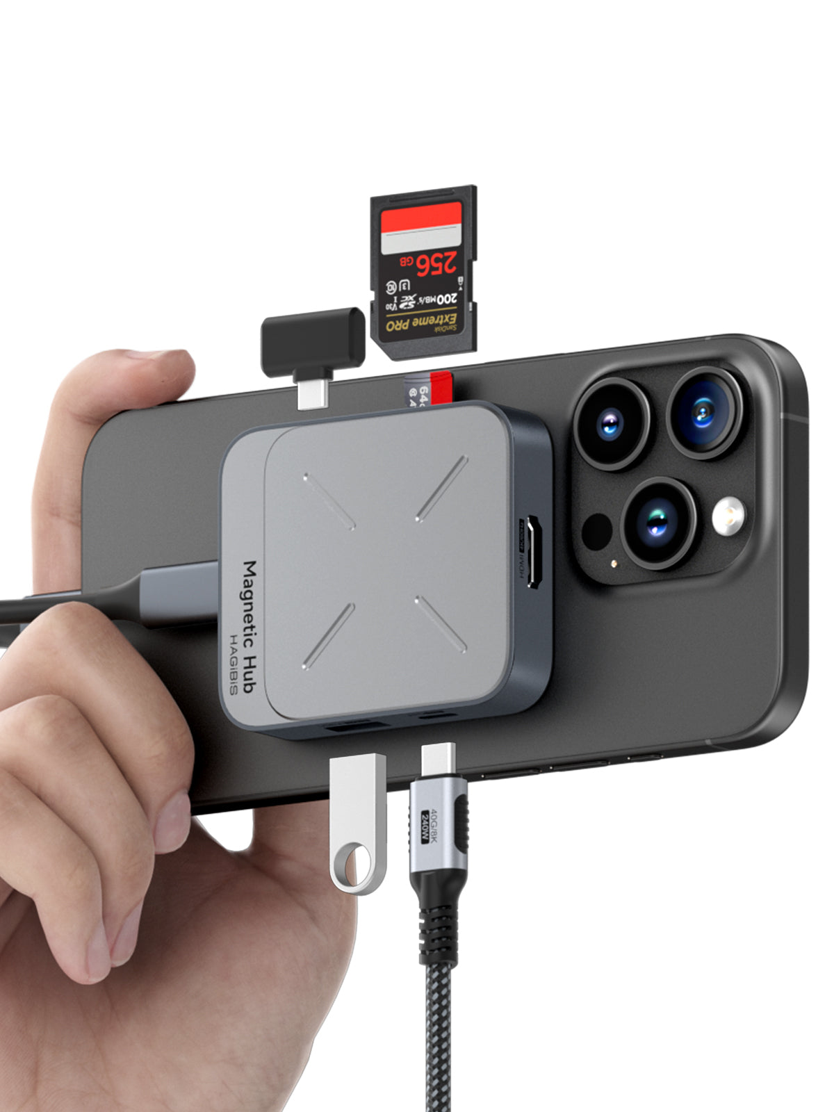 Hagibis Magnetic USB C Hub with MagSafe for iPhone 16 15 Pro Max, 7-in-1 Type-C Docking Station with 4K@60Hz HDMI, SD3.0, TF3.0 Card Support, 100W PD, 10Gbps USB-C AUX, for MacBook Pro, Air, and iPad Pro