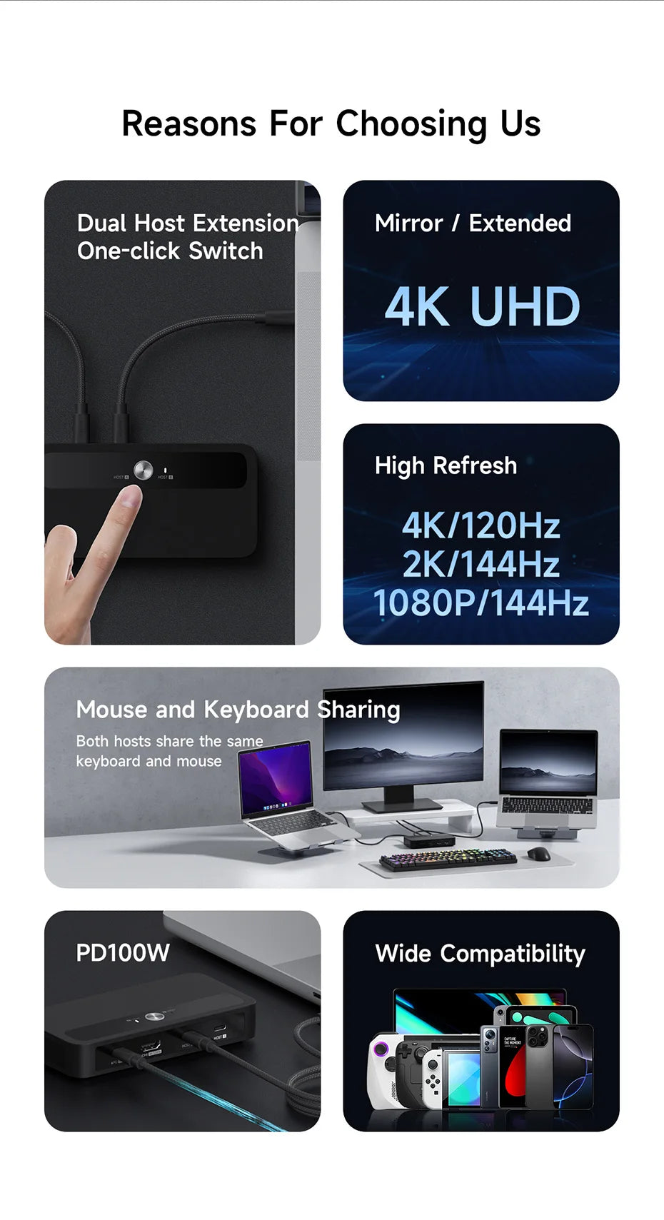 Hagibis USB C KVM Switch 1 Monitor 2 Computers 4K HDMI KVM Switches USB Hub PD for Sharing One Monitor Keyboard Mouse Printer