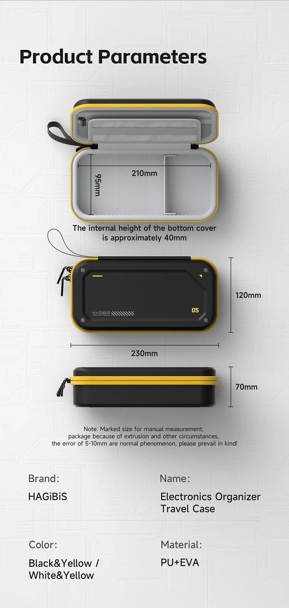 Hagibis Electronic Organizer Traveling Case Bag EVA Hardshell PU Portable Carrying Pouch for Mouse Charger Cables Accessories