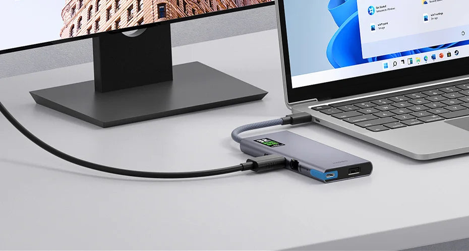 Hagibis USB C Hub With LCD Display Type C Multiport Adapter 4K HDMI-Compatible 100W PD Gigabit Ethernet For Macbook Pro iPad HP - Intechlegent