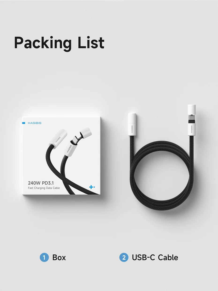 Hagibis USB C to USB C Cable With Protective Cap 240W Type C Cable PD 3.1 Fast Charging Cord for iPhone 16 15 Macbook Pro iPad - Intechlegent