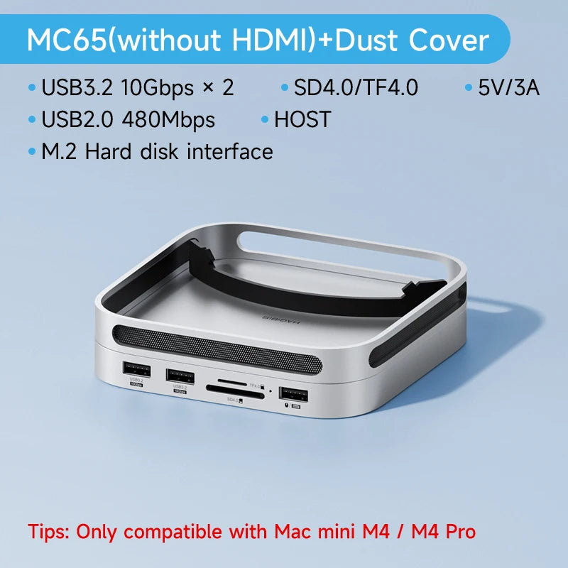 Hagibis USB C Hub with M.2 SSD Enclosure Type-C Docking Station for Mac mini M4/M4 Pro 4K 60Hz USB 3.2 Gen2 SD/TF 4.0 Dock Stand