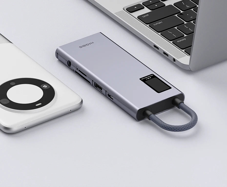 Hagibis USB C Hub With LCD Display Type C Multiport Adapter 4K HDMI-Compatible 100W PD Gigabit Ethernet For Macbook Pro iPad HP - Intechlegent