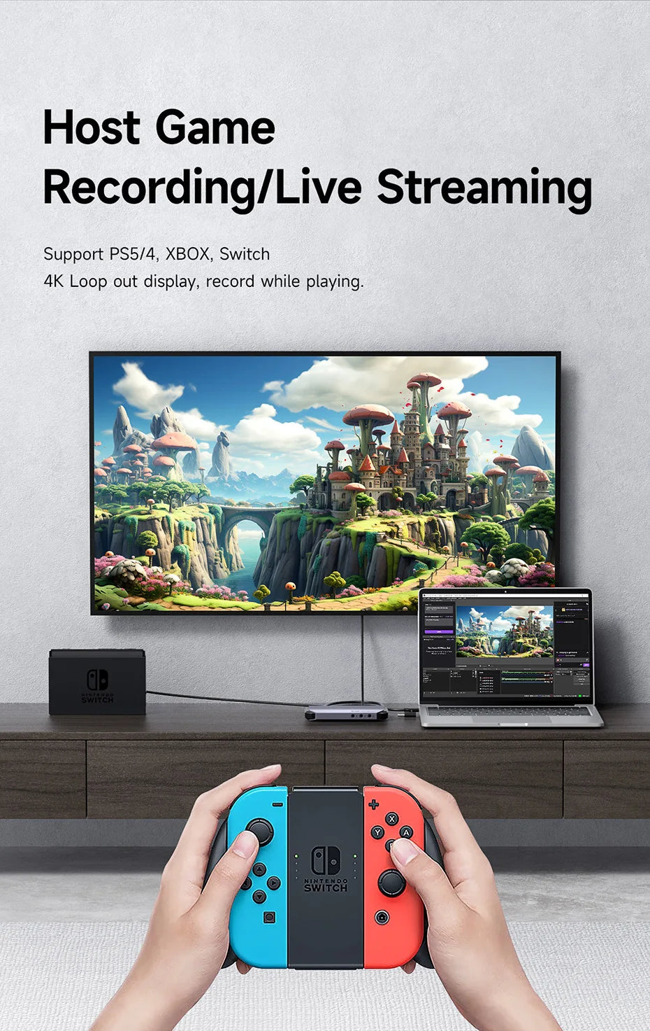 Hagibis 4K@60Hz Video Capture Card Streaming and Gaming 4K 60FPS HDR VRR RGB Passthrough PD 100W for PS5/4 Xbox Switch Camera PC