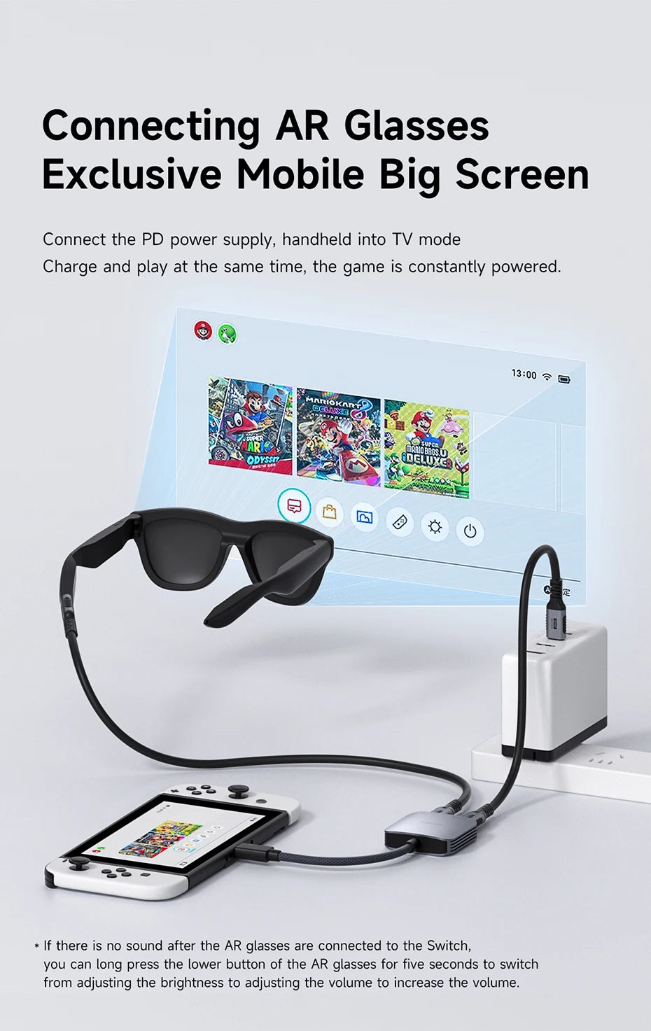 Hagibis AR Glasses Adapter USB C to Glasses and Charging Converter USB-C Hub Charge and Play For Switch Rokid/Xreal/RayNeo Air