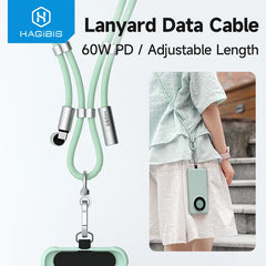 Hagibis Universal Phone Lanyard USB C Cable 2 in 1 Phone Strap C to C/C to L Charging Cord for iPhone 16 17 Pro Max Most Phones