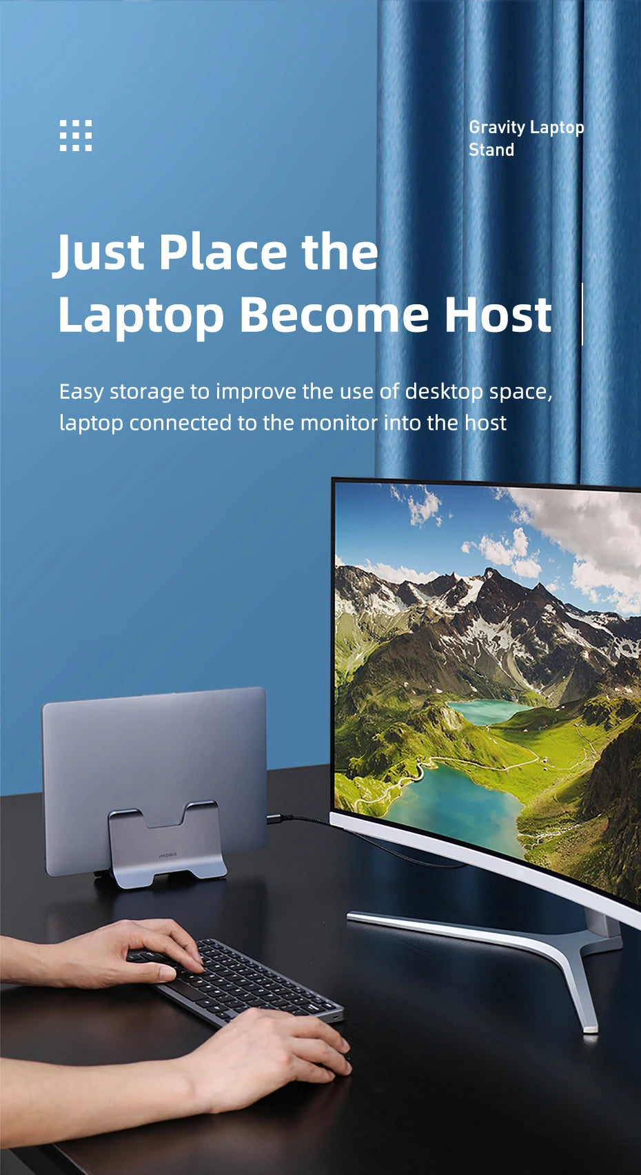 Hagibis Vertical Laptop Stand Desktop Gravity Holder Aluminum Notebook Dock Space-Saving for MacBook/Surface/HP/Dell/Chrome Book