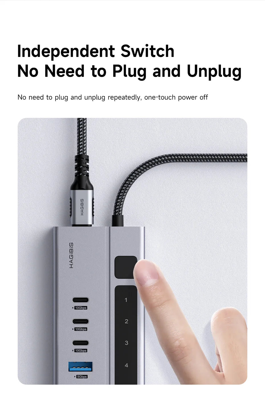 Hagibis USB C HUB Type-C Docking Station Individual On/Off Switches With LED Display 10Gbps USB C Splitter for Macbook Pro Air