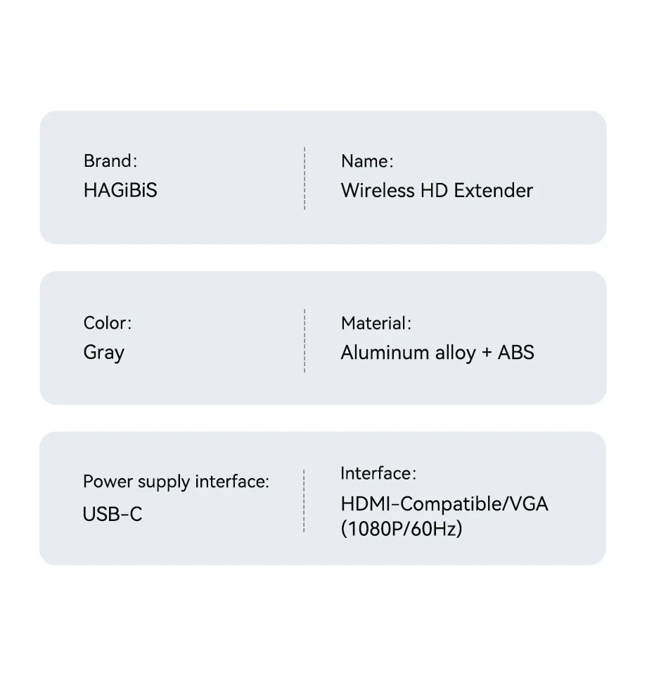 Hagibis Wireless HDMI-compatible Transmitter and Receiver Kit Type-C USB Dual Plug Extender TV Dongle for HD Display Projector - Intechlegent