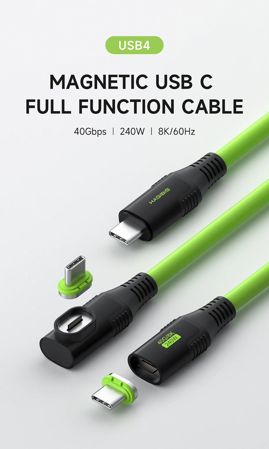 Hagibis Short USB C Cable Magnetic Mini Fast Charging Cord PD 240W 40Gbps Compatible with Thunderbolt 4/3 iPhone 16 SSD Tablet