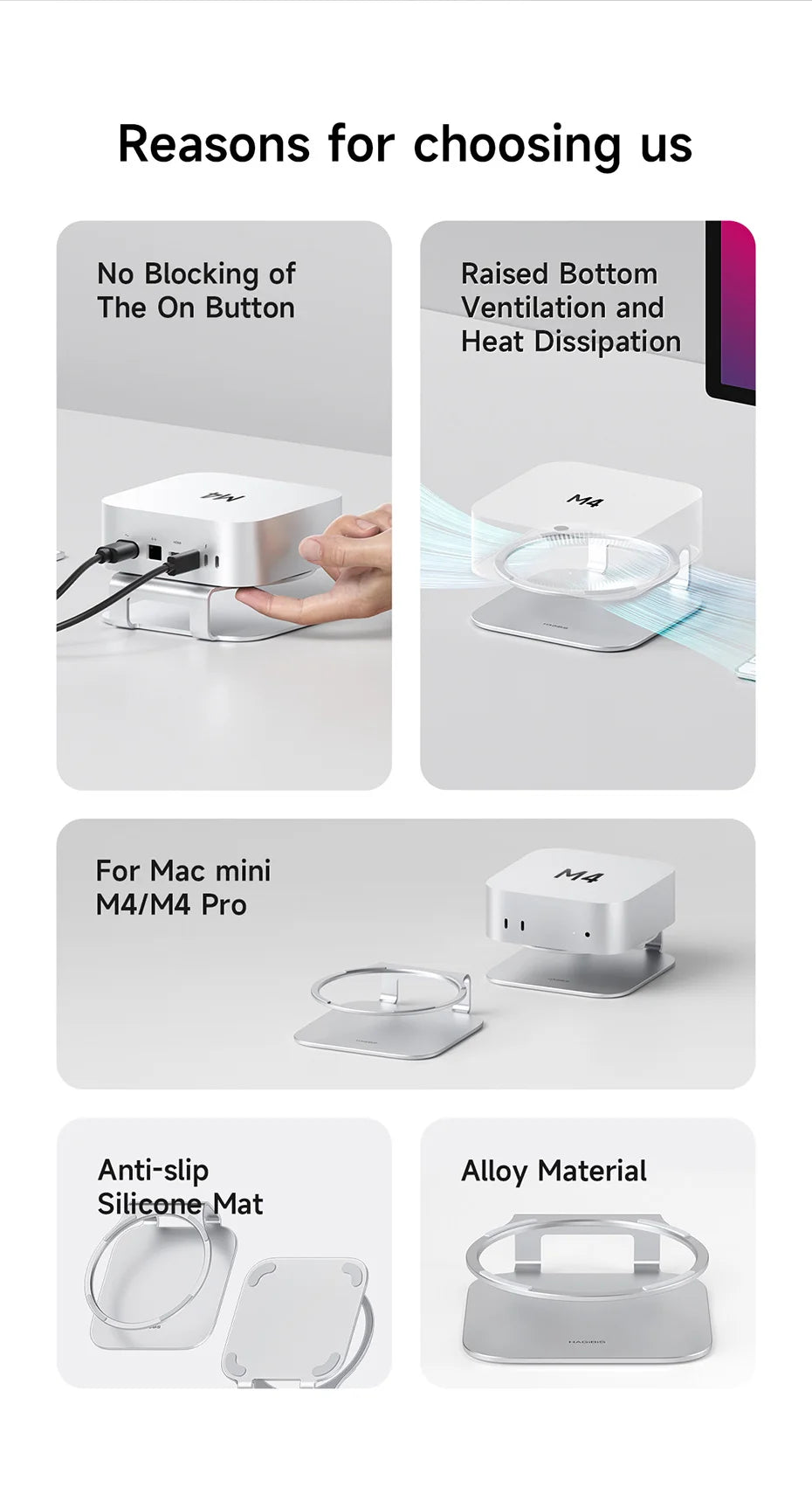 Hagibis Desktop Stand for Mac mini M4/M4 Pro Storage Holder Aluminum Dock Heat Dissipation Bracket Cooling Mount Accessories