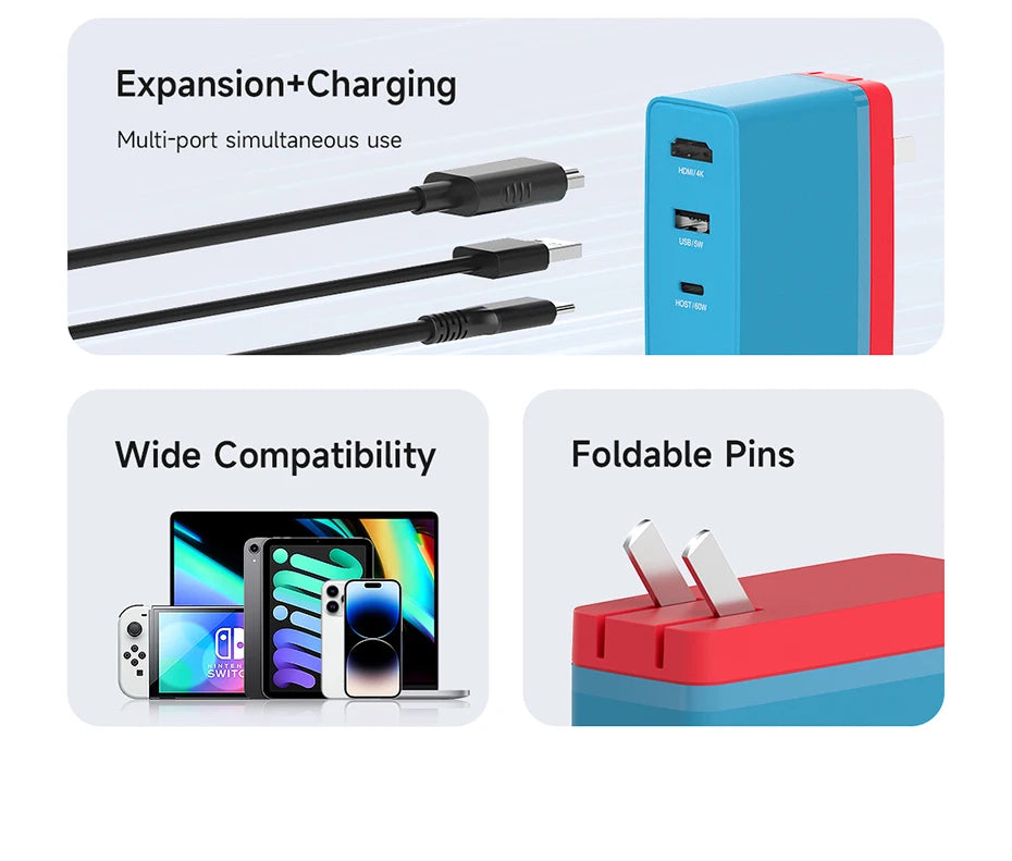 Hagibis Switch Portable Dock 65W GaN Fast charger 4K Gigabit Ethernet TV Docking station power supply for Nintendo Switch/OLED - Intechlegent