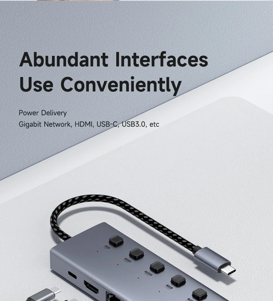 Hagibis USB C HUB Type-C Individual On/Off Switches Docking Station with 100W PD 4K HDMI-Compatible RJ45 for Laptops Macbook Pro