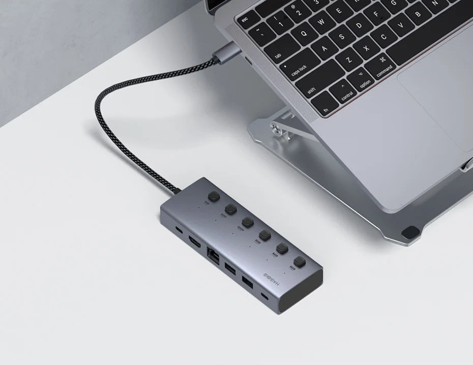 Hagibis USB C HUB Type-C Individual On/Off Switches Docking Station with 100W PD 4K HDMI-Compatible RJ45 for Laptops Macbook Pro