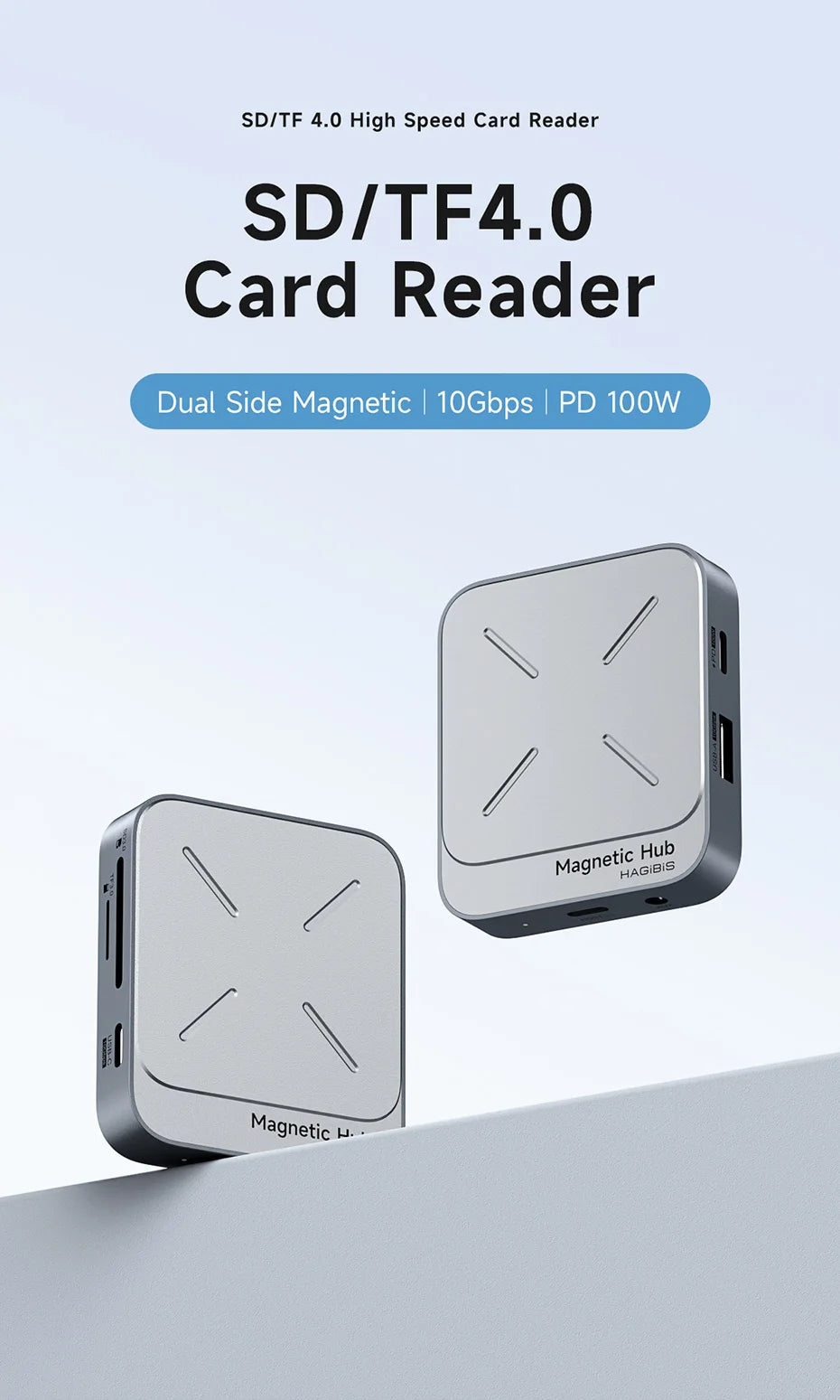 Hagibis Magnetic Card Reader SD4.0 312MB/s USB-C to SD MicroSD TF Memory Card Magnet HUB UHS-II for Laptop Phone Macbook Camera - Intechlegent