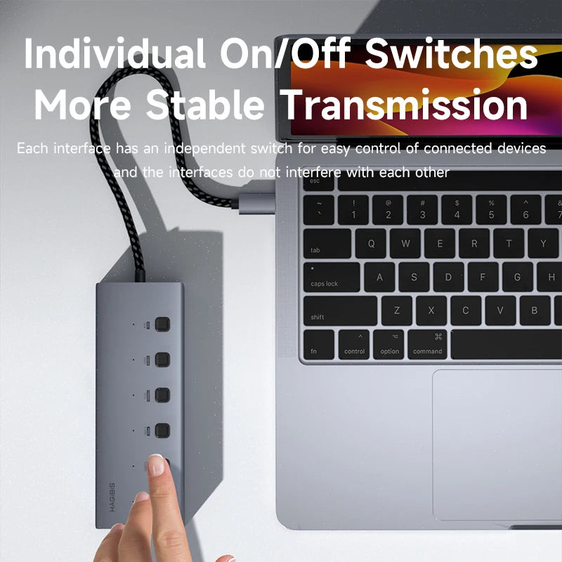 Hagibis USB C HUB Type-C Individual On/Off Switches Docking Station with 100W PD 4K HDMI-Compatible RJ45 for Laptops Macbook Pro