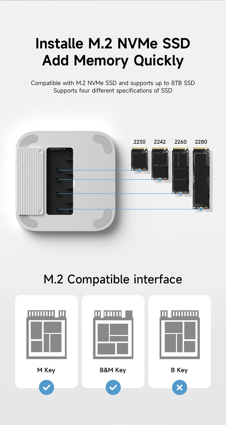 Hagibis USB C Hub with M.2 SSD Enclosure Type-C Docking Station for Mac mini M4/M4 Pro 4K 60Hz USB 3.2 Gen2 SD/TF 4.0 Dock Stand