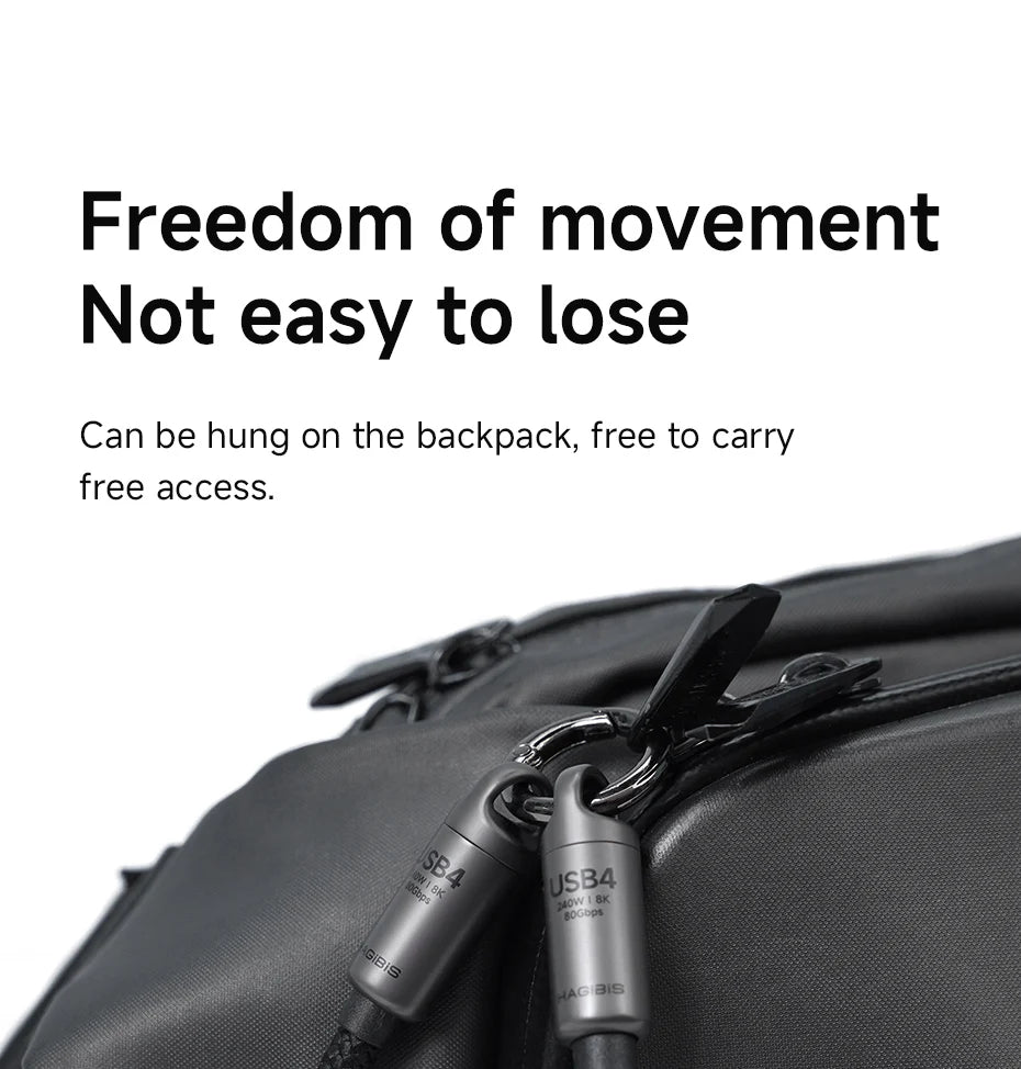 Hagibis USB4 Cable Portable Keychain Short C to C Cable Lanyard Type-C Cable 240W 80Gbps for Thunderbolt 4/5 iPhone 16 Pro SSD - Intechlegent