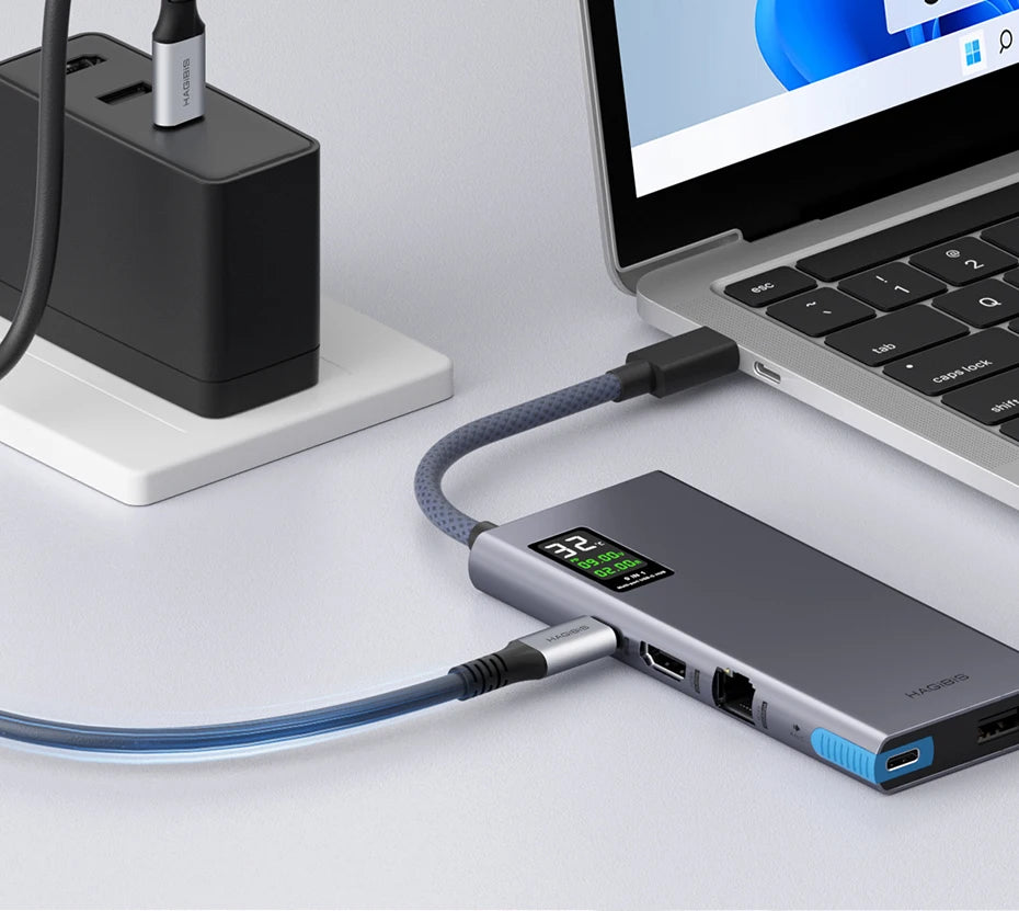 Hagibis USB C Hub With LCD Display Type C Multiport Adapter 4K HDMI-Compatible 100W PD Gigabit Ethernet For Macbook Pro iPad HP - Intechlegent