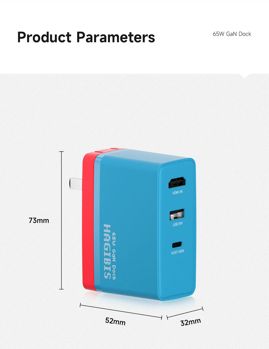 Hagibis Switch Portable Dock 65W GaN Fast charger 4K Gigabit Ethernet TV Docking station power supply for Nintendo Switch/OLED - Intechlegent