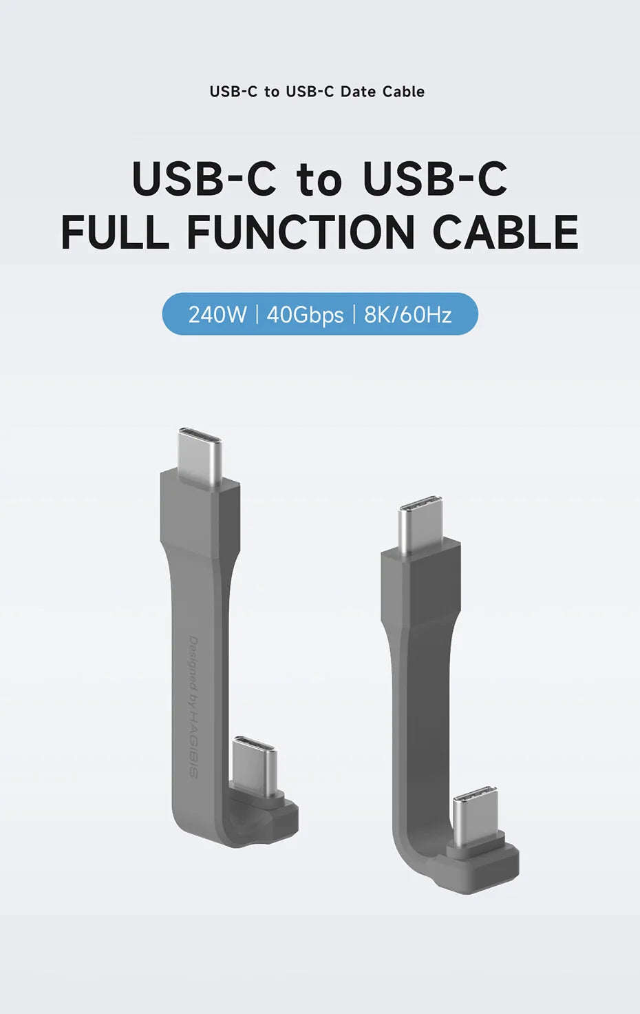 Hagibis Short USB C Cable 40Gbps USB4 Cable PD 240W Fast Charging for SSD iPhone 16 Power Bank USB DAC & AMP Headphone Amplifier