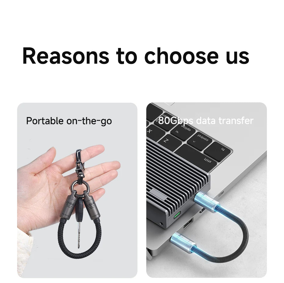 Hagibis USB4 Cable Portable Keychain Short C to C Cable Lanyard Type-C Cable 240W 80Gbps for Thunderbolt 4/5 iPhone 16 Pro SSD - Intechlegent